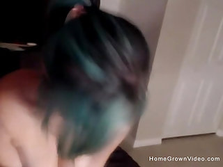 Blue hair busty girlfriend gets fucked on home video